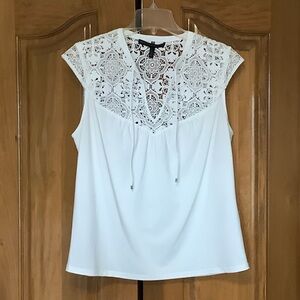 White House Black Market White Sleeveless Lace Yoke Camisole